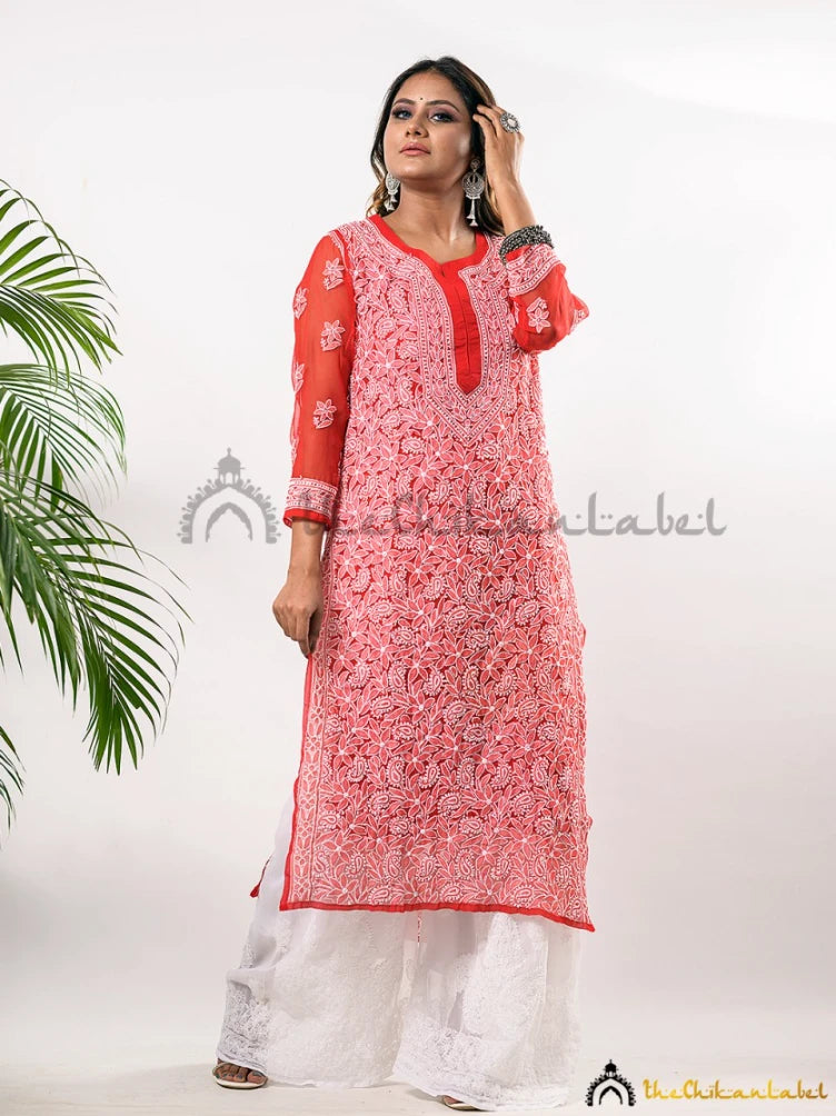 Pink Cotton Hand Jaali Chikankari Kurti Fabric (Only Kurti) – Dress365days